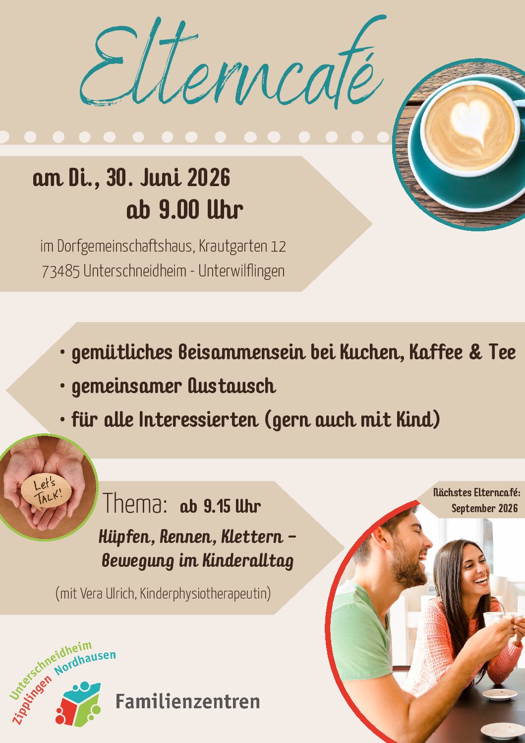 Elterncafé am 30. Juni in Unterwilflingen: „Hüpfen, Rennen, Klettern – Bewegung im Kinderalltag“